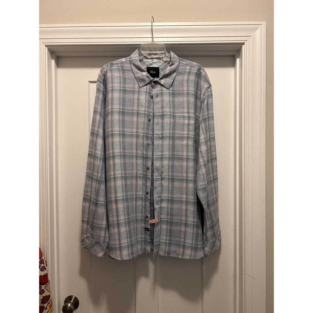 Rails Shirt Mens Size XXL Grey Pink Plaid Long Sleeve Button Up Linen Big Tall